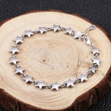 Pure S925 Sterling Silver Bracelet For Women Many Star Link Bracelet 7inchL picture