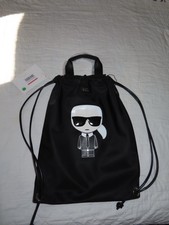 Karl Lagerfeld K/Ikonik Black Drawstring Backpack, Large, Adjustable Strap  picture