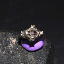 Ancient Islamic Bronze Ring Garnet Intaglio Arabic Kufic Script Signet Seal picture