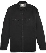 Wallace & Barnes Men L Heavyweight Flannel Work Shirt Thick Brushed Cotton Black picture