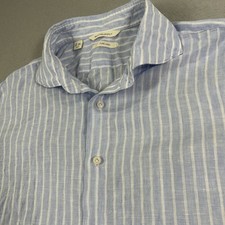 Suitsupply Pure Linen Men's Shirt 17/43 XL Blue Striped Long Sleeve Button Up picture