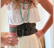 Rare Antique French Firefighter Belt Leather Metal Fabric Ceinturon 37” Fashion picture