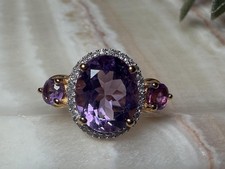 Estate Amethyst Diamond Halo Ring 3.82 CTW Gold Plated Sterling Silver Size 7 picture