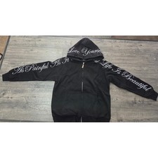 Phora Yours Truly Love Yourself Zip Up Hoodie Black L Embroidered Streetwear NWT picture