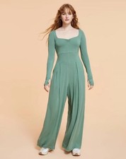 Blogilates Medium Hedge Green Sweetheart Jumpsuit Wide Leg pants NWT picture