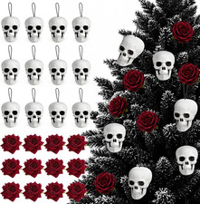 24Pcs Gothic Halloween Tree Decorations, Rose Skull Hanging Ornament picture