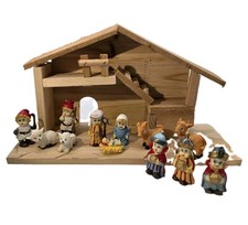 13 Pcs German Christmas Nativity Stable Porcelain Figures Handpainted Rustic  picture
