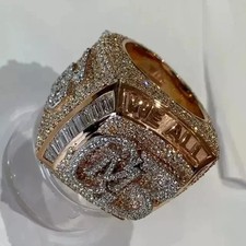 2.80Ct Round Real Moissanite Customize Letter Men's Ring 14K Rose Gold Plated picture