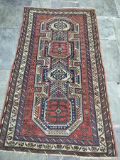 Antique Caucasian Kazak Rug -Hand-Knotted Tribal Wool Medallion Runner- 43