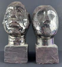 VTG MCM Bitossi Italian Art Pottery Style Silver Glaze Cycladic Style Bust Pair picture