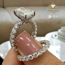 5 Ct Radiant-Cut EF/VS1 Lab Grown Diamond Bridal Set Wedding Ring 14k White Gold picture