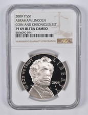 2009-P Abraham Lincoln Coin and Chronicles Set Silver Dollar PF69 NGC Brown Lbl picture