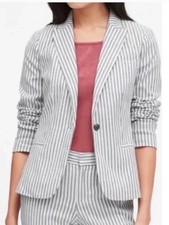 NWT Banana Republic Classic Linen Pinstripe Single Breasted Blazer White 2P picture