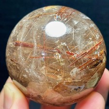 295G Natural Beautiful Golden Hair Rutilated Agate Crystal Ball Healing L8499 picture