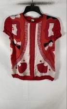 Hermes Women's Red Floral Tassel Silk Cashmere Knit Short Sleeve Top Sz 38 XS picture