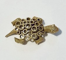 Rare Signed Marcel Boucher Vintage Gold Tone Turtle Pin Brooch Open Ring Shell picture