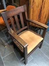 Arts & Crafts Oak Armchair Leather Mission Craftsman Chair Local Pick Up picture