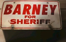 RARE 1992 ANDY GRIFFITH SHOW & DEPUTY BARNEY FOR SHERIFF MAYBERRY CAR PLATE picture