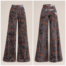 Anthropologie Ettitwa Jessie Velvet Floral Wide Leg Pants Size S Side Zip NWT picture