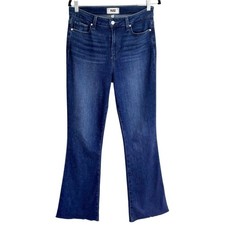 PAIGE Laurel Canyon High Rise Dark Wash Flare Jeans Raw Hem 29 picture