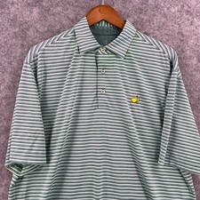 Masters Golf Shirt Mens Large Green Striped Augusta National Logo Tech Polo picture