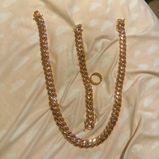 Rose gold Cuban link set chain 15mm 22in bracelet 15mm 7in picture