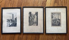 Antoine Brient Original Etchings Signed Antique French Paris Prints Set Of 3 picture