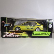 Ertl Fast & Furious 1:18 2002 Mitsubishi Lancer Evo VII Yellow Diecast NIB picture