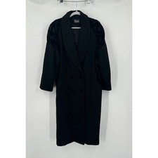 Basile Womens Vintage Black Wool Velvet Victoria Double Breasted Overcoat USA XL picture
