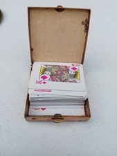 Antique Victorian Era Trinket Box Copper Mini Card Set Hand-stich Lid 3.5” RARE picture