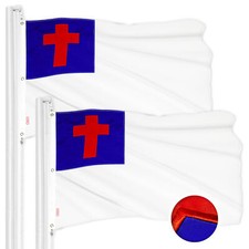 G128 2 Pack: Christian Flag 5x8 Ft Embroidered 300D Polyester picture