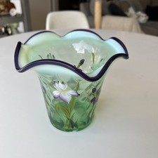 Fenton Designer Showcase Series Iris Flip Vase Opalescent Diamond Optic picture