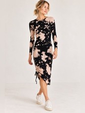 LAmade Tie Dye Ruched Rib Knit Midi Dress Black Blush Made in USA Medium NWT picture