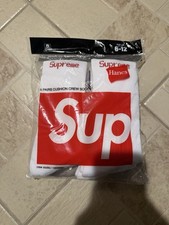 Supreme X Hanes Crew Socks - White, 4 Pack, Size 6-12 picture