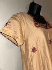 Vintage Gold Silk Embroidered Boho Tunic Dress with Star Motif and Side Slits picture