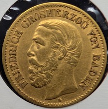 1875-G Baden 10 Mark Gold Friedrich I German States J186 KM264 picture