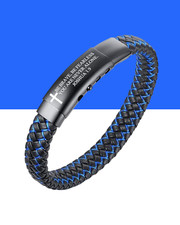 Men's Inspirational Mantra Engraved Handmade Braided Leather Adjustable Cuff picture