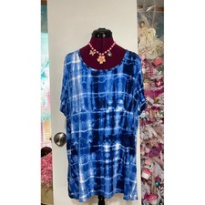 Philosophy Woman Tunic Top Womens 2X Blue Tie Dye Good Scoop Neck Short Sleeve picture