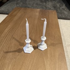 Vintage Pair Miniature 3” White Milk Tiara Glass Candle Holders picture
