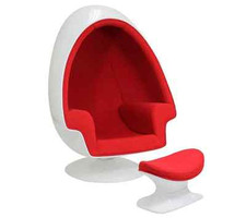 Alpha Egg Chair and Ottoman Red Accent White egg shell Chamber shape #3021 picture