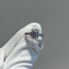 3.00 Ct Emerald Cut IGI Certified Lab Grown Diamond Three Stone Engagement Ring picture