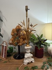 Vintage Italian Ceramic and Gilt Metal Tole Floral Table Lamp picture