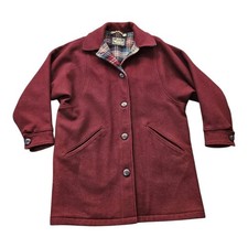 Vintage Woolrich 100% Wool Medium Burgundy Coat Button Jacket Blanket Lined picture