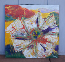 Vintage Painting - Jimson Weed Flower - Psychedelic Glowing Colors - Signed Mick picture