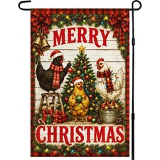 Christmas Decorations - Farmhouse Chickens Merry Christmas Garden Flag picture