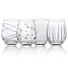 Joeyan Hand Blown Etched Stemless Wine Glasses with Dots Strips Pattern for R... picture