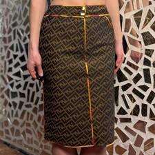 FENDI Vintage Straight Skirt Zucca FF Monogram in BrownGold Italy 42 picture