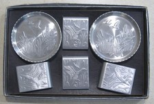 1950's MCM Vintage ALUMINUM DUCK COASTERS(8) and MATCHBOOK COVERS / HOLDERS(4) picture