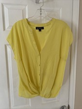 INC International Concepts Women Gorgeous Beautiful Yellow Button Blouse Sz L picture