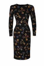 Dolce & Gabbana Women's Black Silk Key Print Long Sleeve Dress Size 36 picture